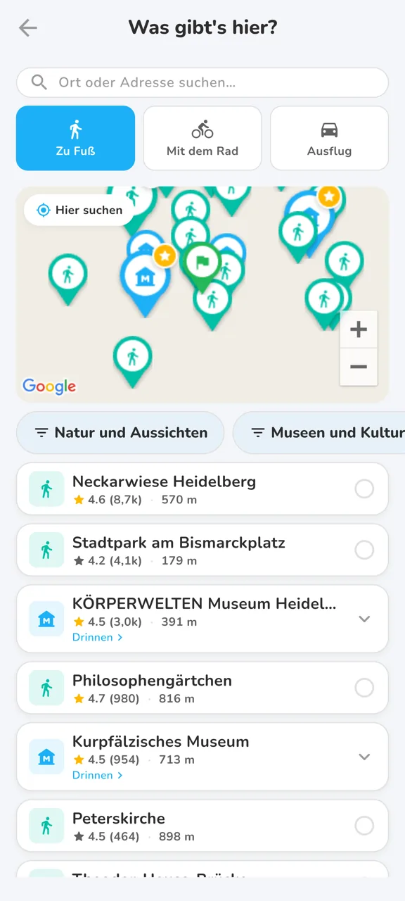 Karte mit kindgerechten Stationen in der Umgebung