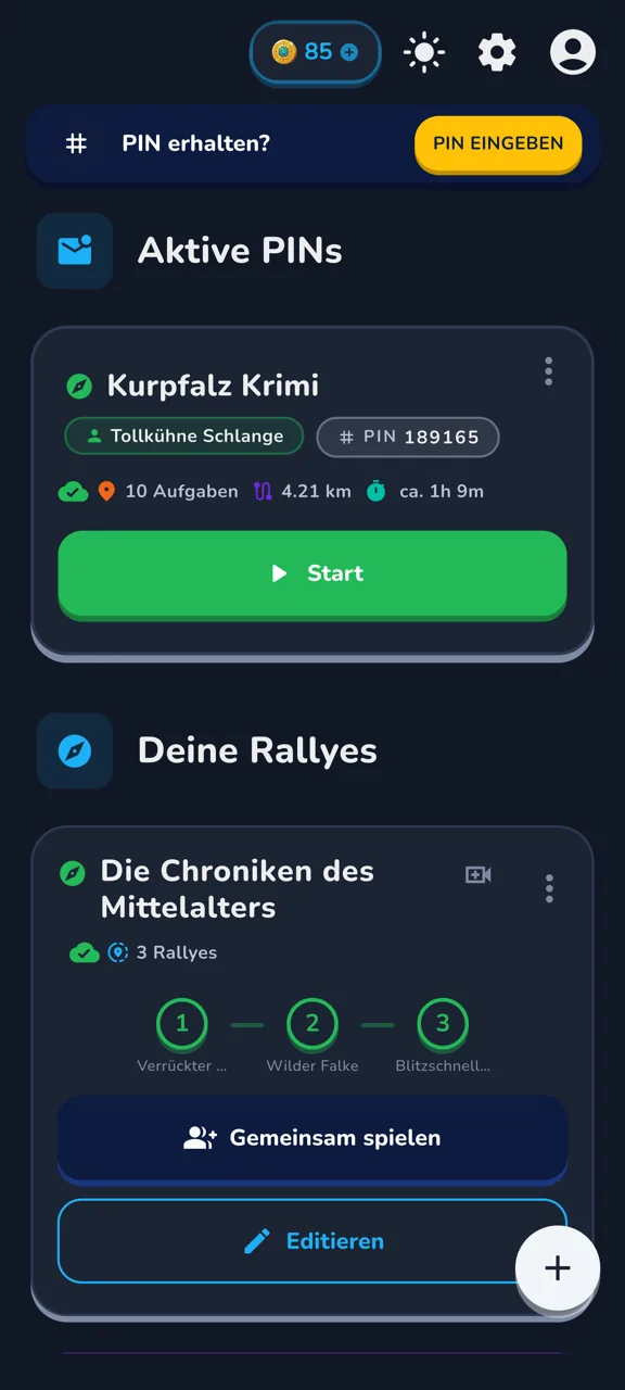 GeoWunder Home-Screen im Dark Mode