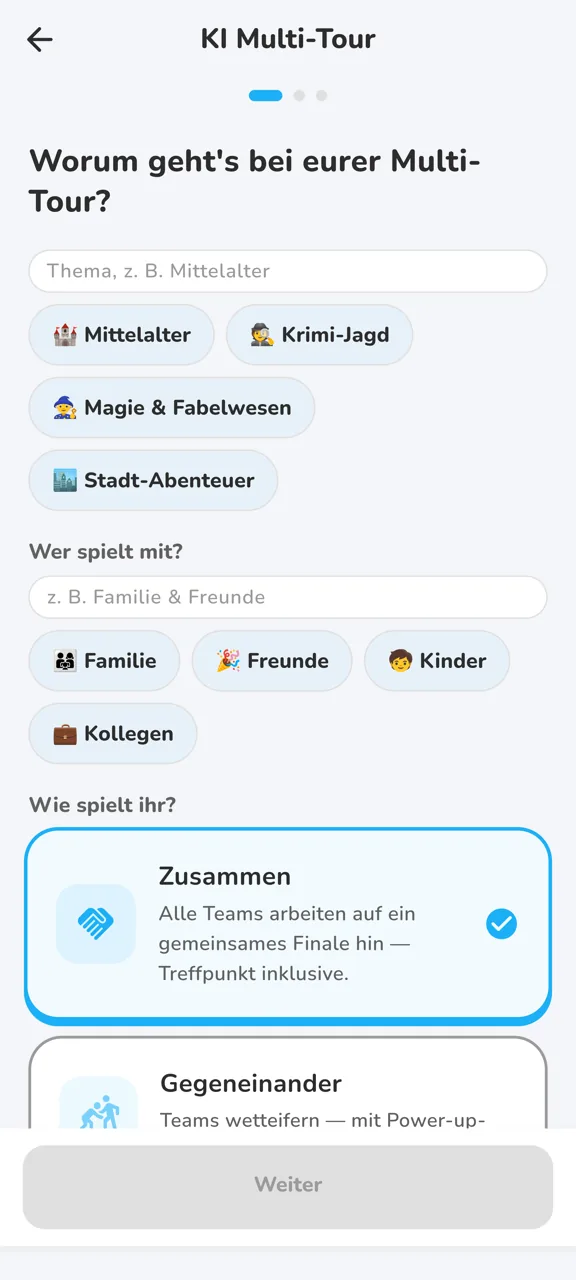 Multi-Tour anlegen: Themen wie Magie & Fabelwesen oder Krimi-Jagd