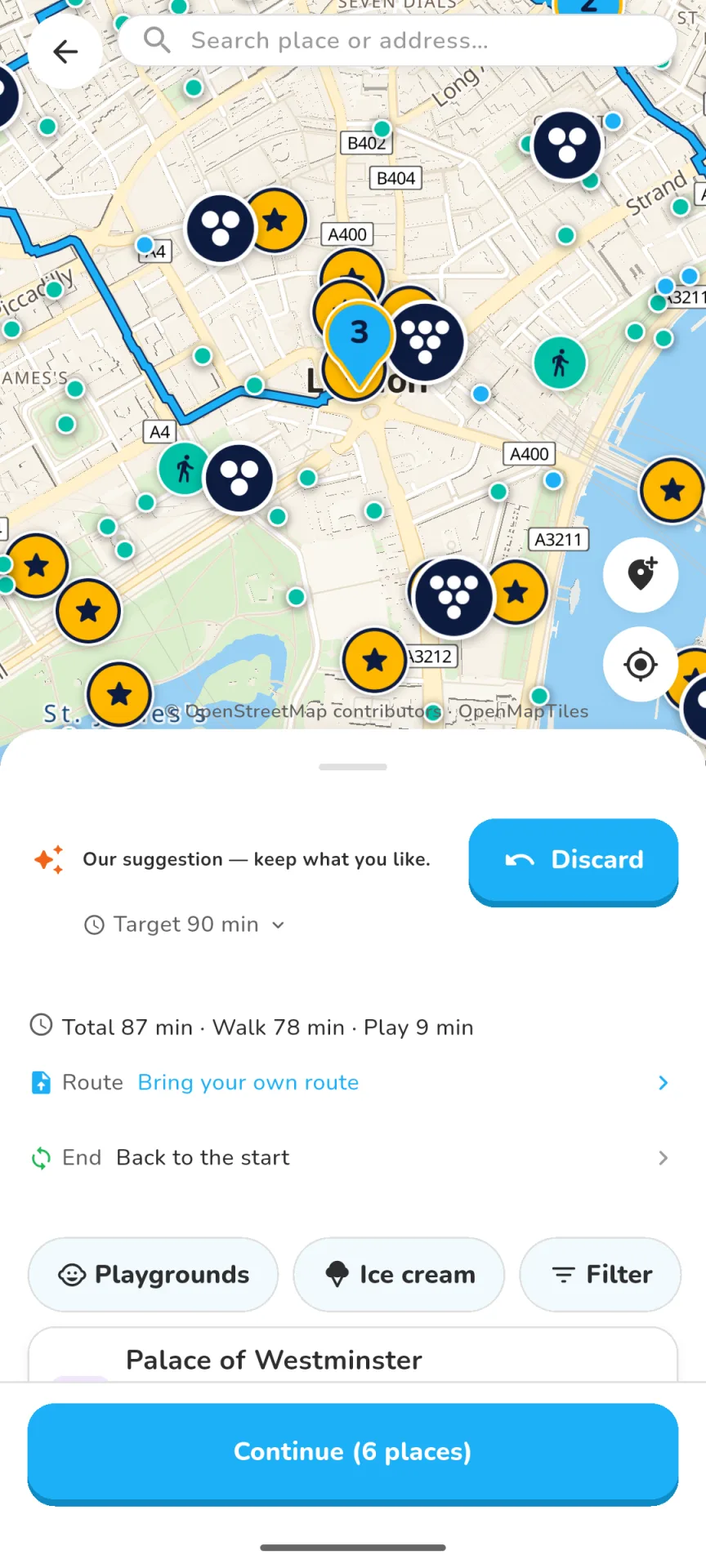Explore view: map with nearby suggestions