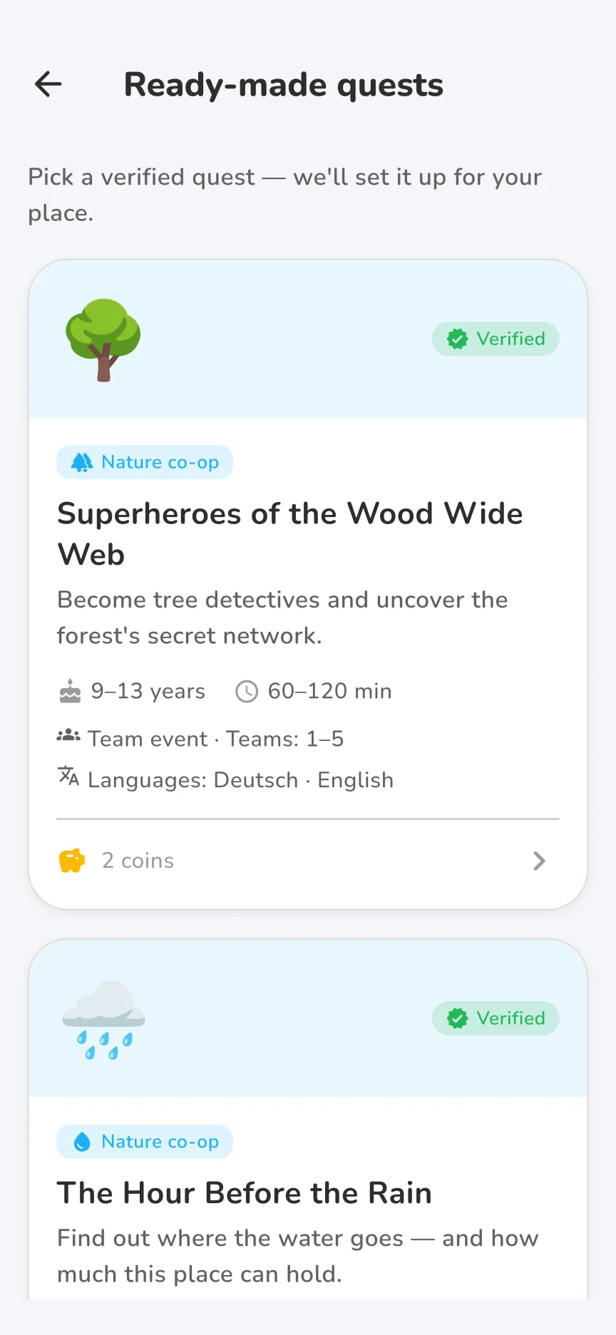 Ready-made quests: verified nature quests for ages 9 to 13, set up for your place