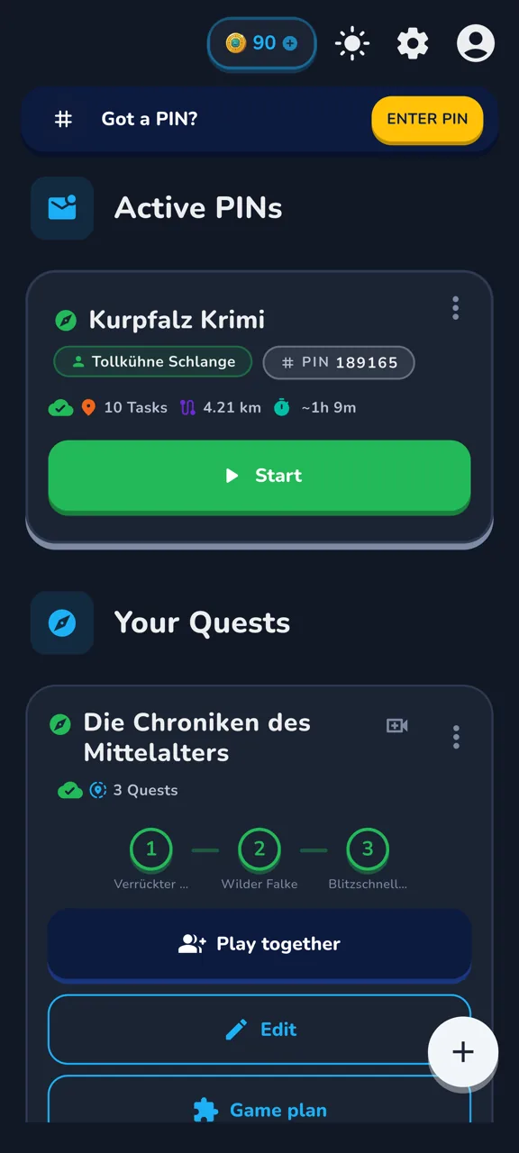 GeoWunder home screen in dark mode