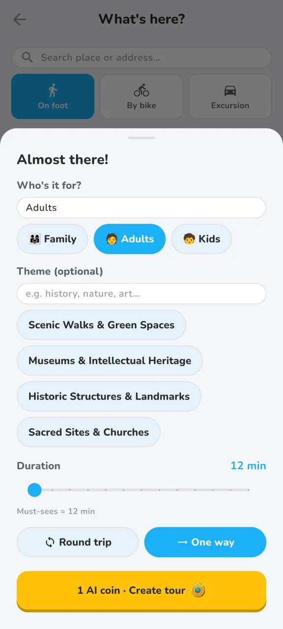 Tour settings: audience, theme and duration